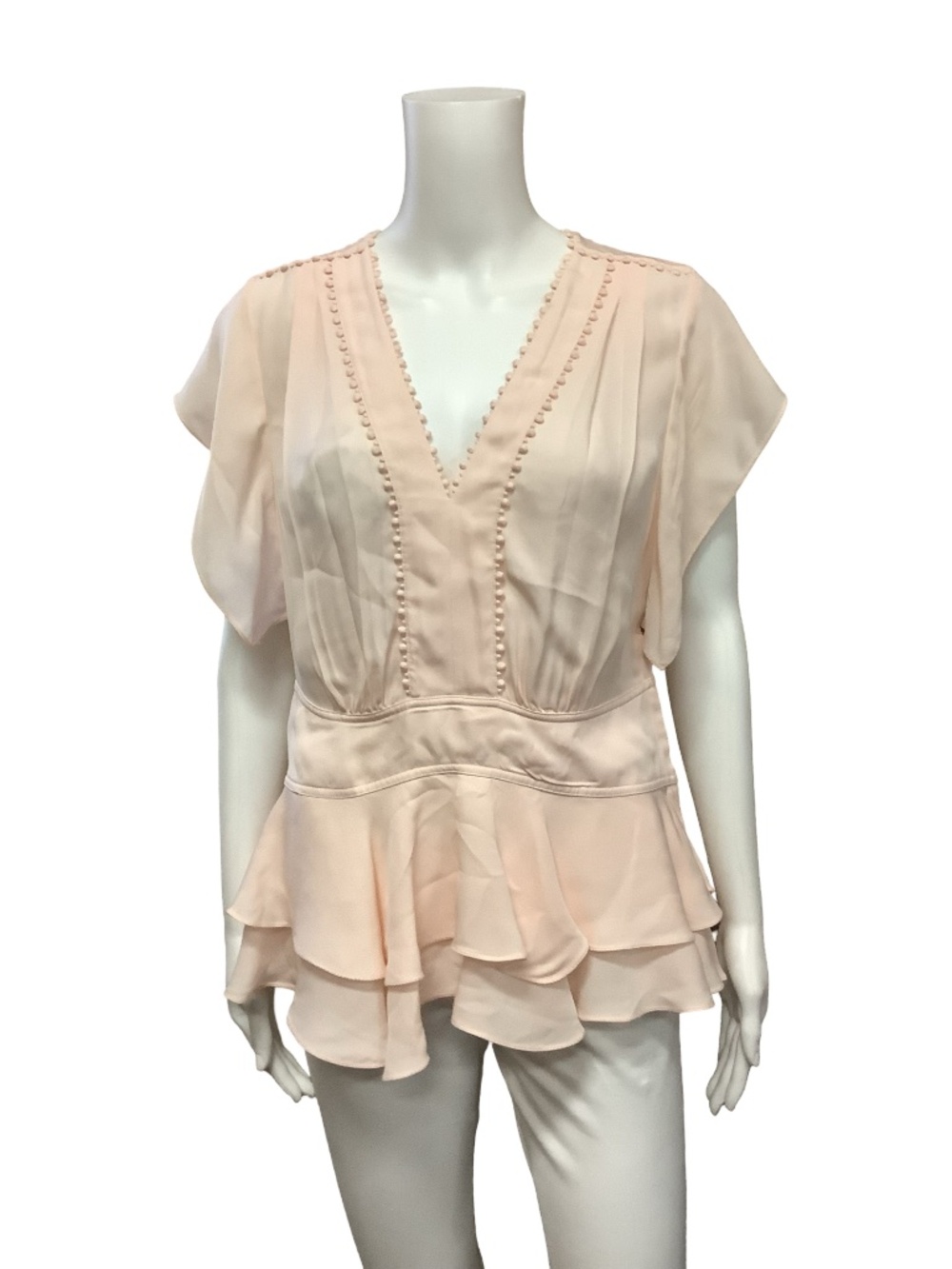 Rebecca Taylor Top Neutral Silk V Neck Ruffled Size: M